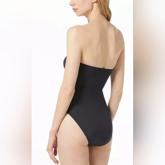 MICHAEL Michael Kors Ruched Cutout Bandeau One-Piece Swimsuit NWT Size 6 Black - Picture 2 of 5